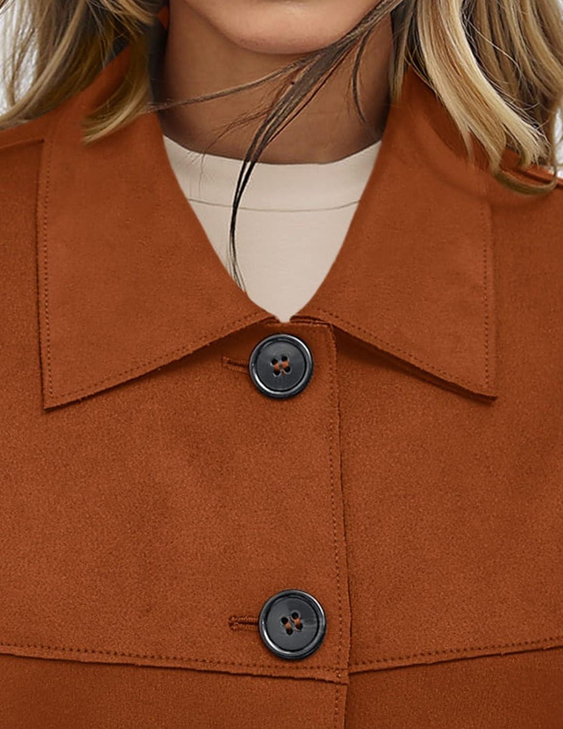 imagePRETTYGARDEN Womens Faux Suede Cropped Jacket Casual Lightweight Fall Fashion 2026 Winter Coats Outerwear Trendy ClothesBurnt Orange