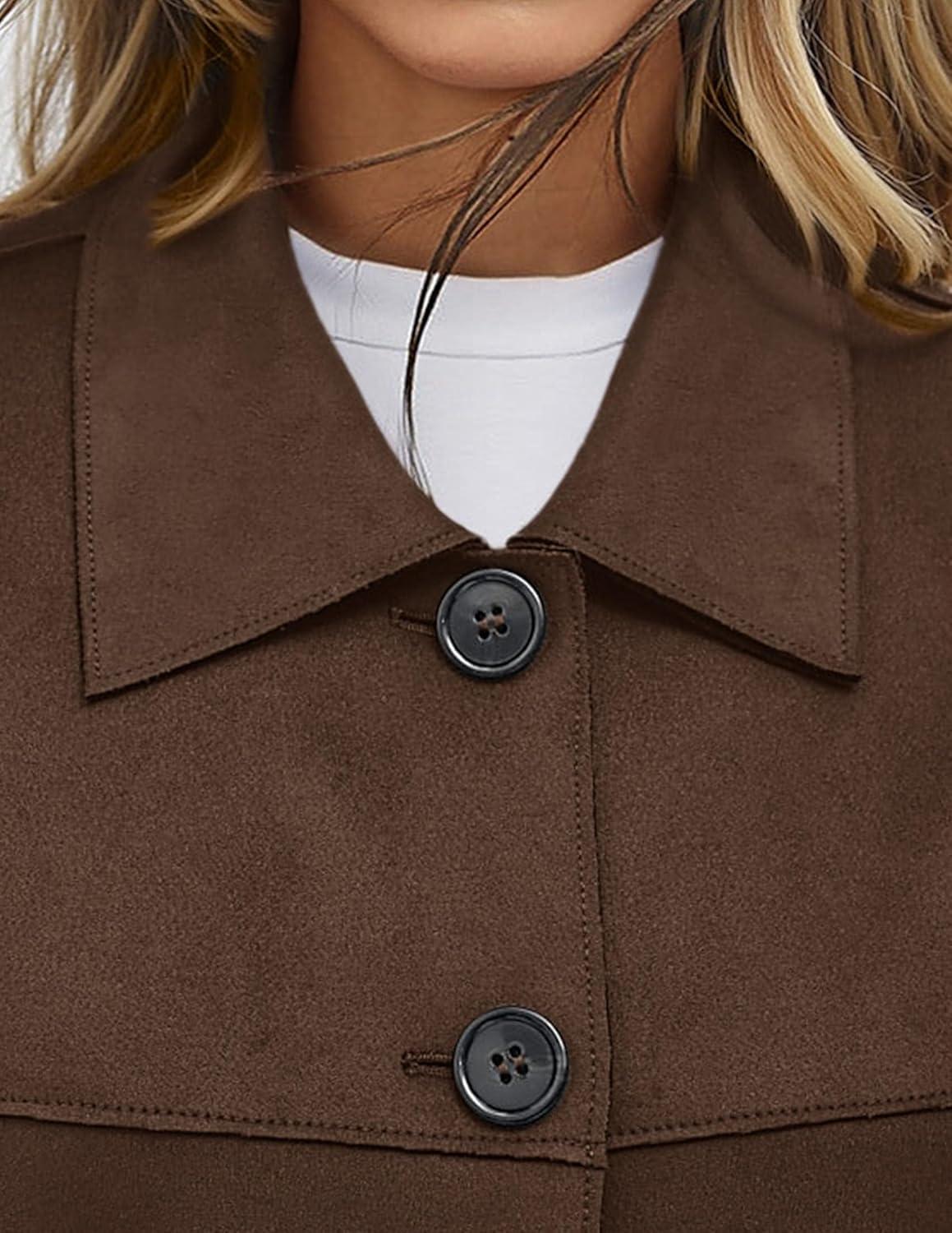 imagePRETTYGARDEN Womens Faux Suede Cropped Jacket Casual Lightweight Fall Fashion 2026 Winter Coats Outerwear Trendy ClothesDark Brown