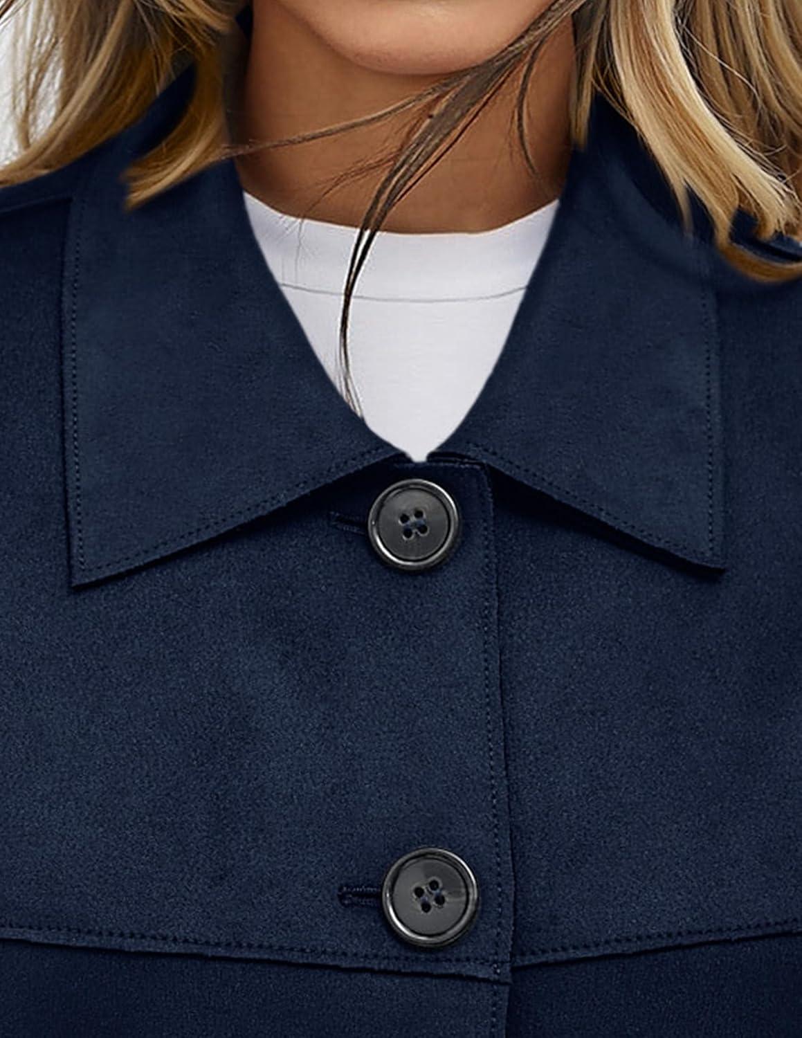imagePRETTYGARDEN Womens Faux Suede Cropped Jacket Casual Lightweight Fall Fashion 2026 Winter Coats Outerwear Trendy ClothesNavy Blue