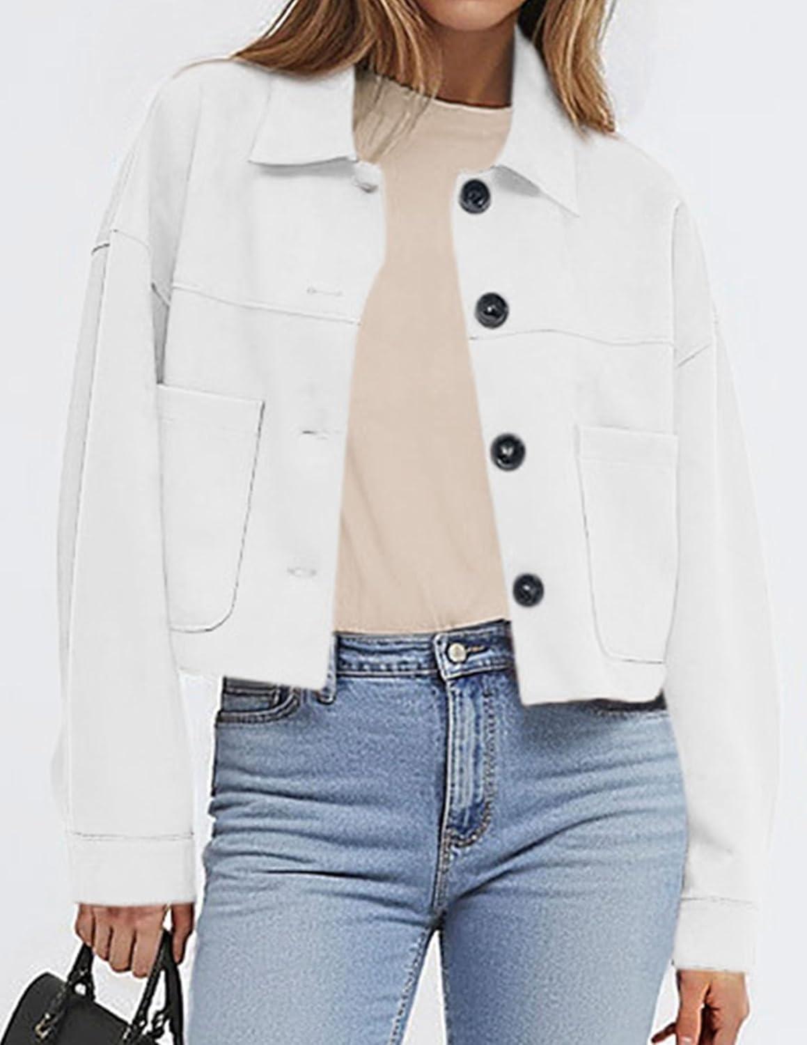 imagePRETTYGARDEN Womens Faux Suede Cropped Jacket Casual Lightweight Fall Fashion 2026 Winter Coats Outerwear Trendy ClothesWhite