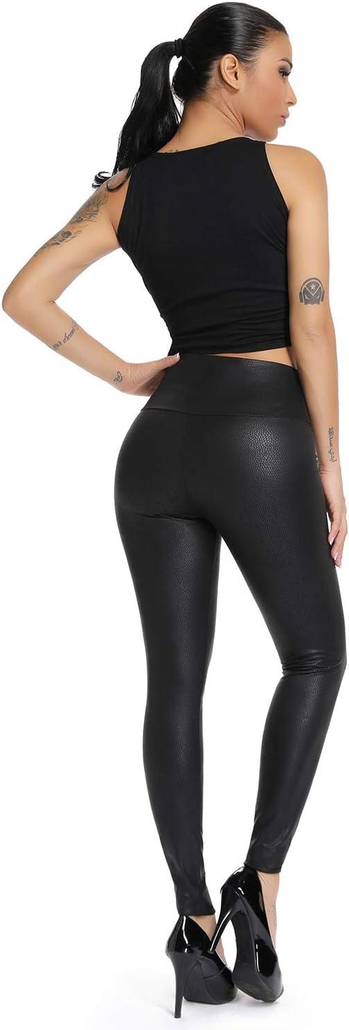 imageRIOJOY Womens Sexy Leather Leggings PU High Waist Butt Lifting Pleather Pants Stretchy Faux Leather Tights Push UpAsnake Pattern Black