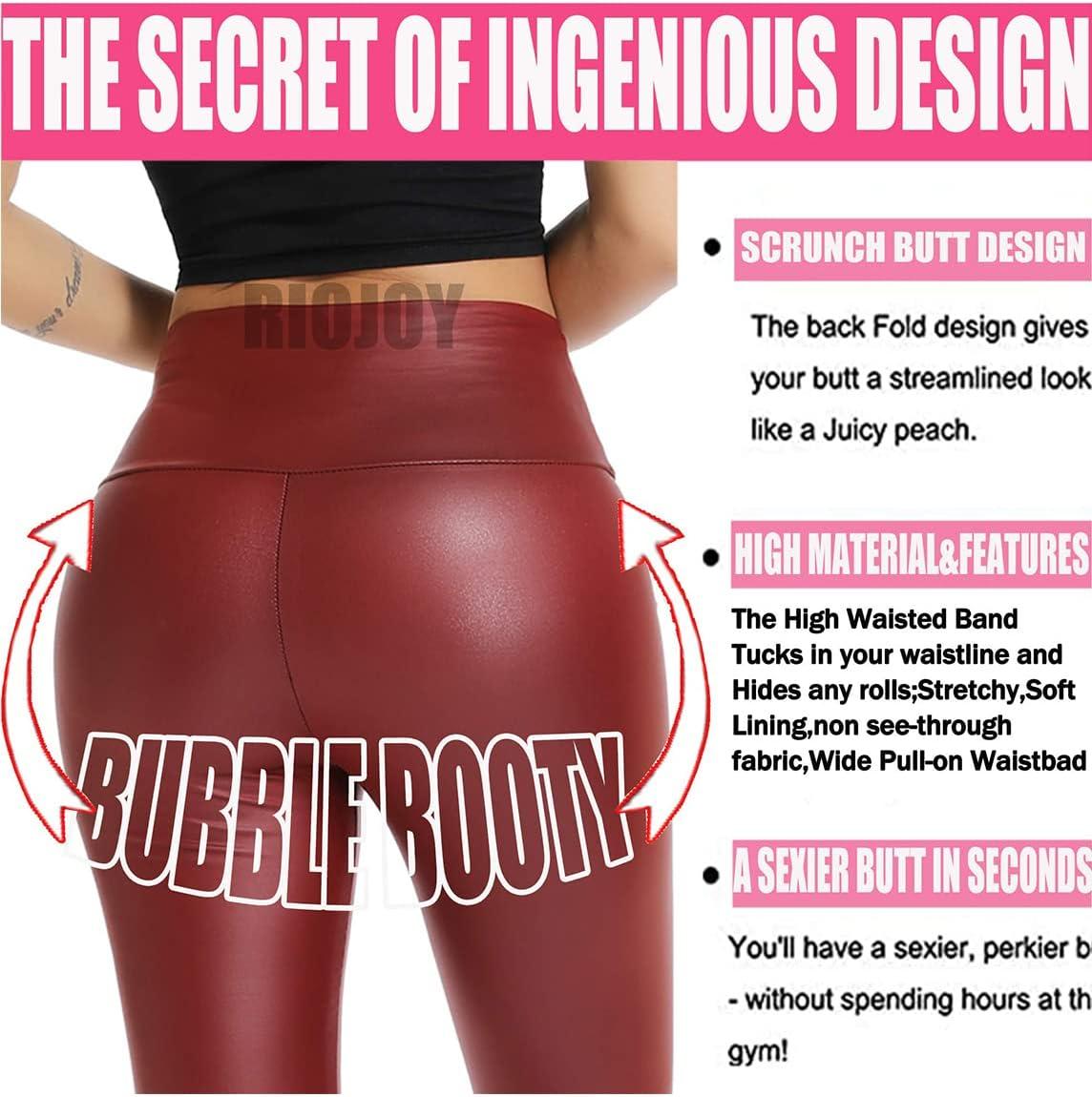 imageRIOJOY Womens Sexy Leather Leggings PU High Waist Butt Lifting Pleather Pants Stretchy Faux Leather Tights Push UpBbasic Claret