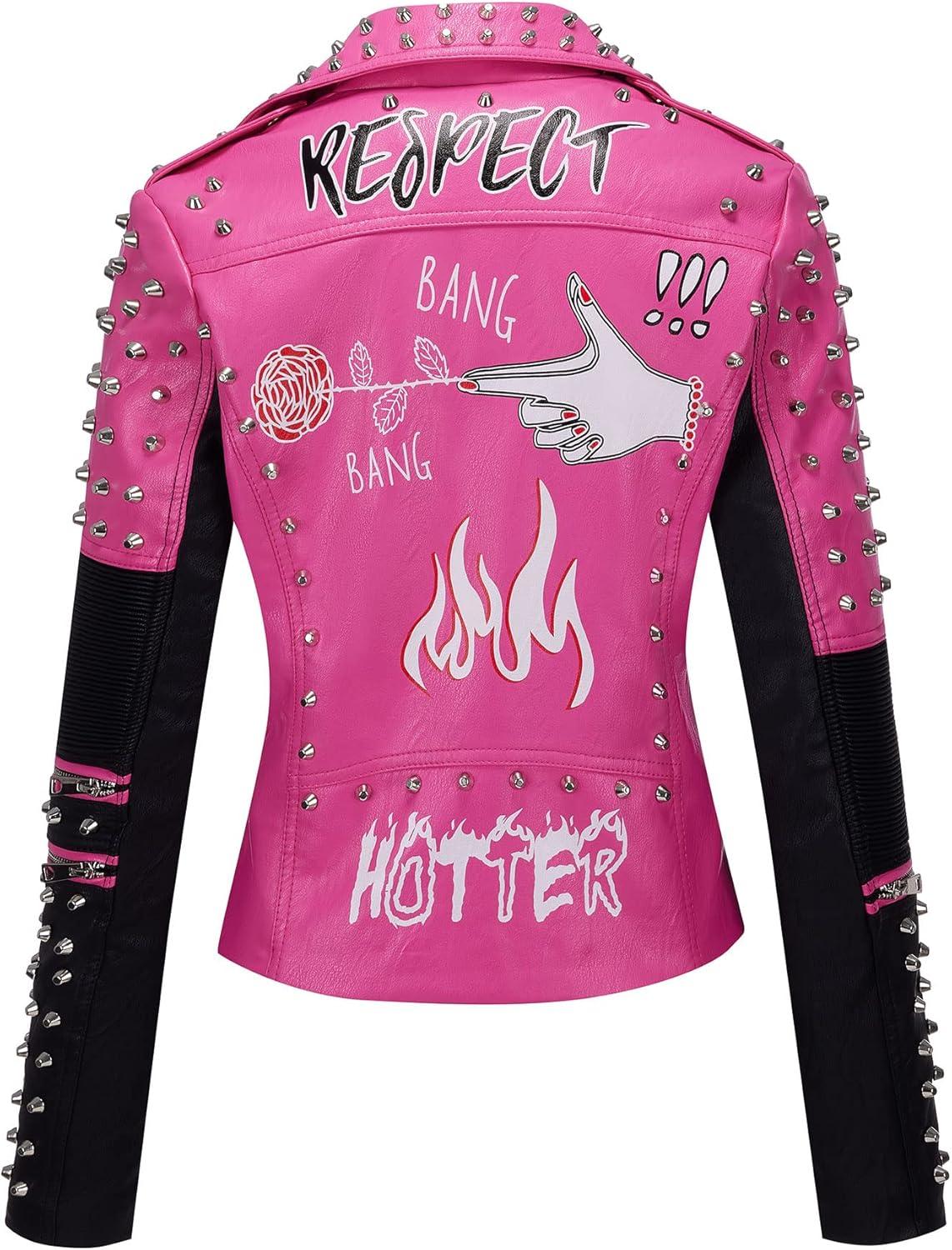 imageRISISSIDA Women Faux Leather Jacket Studded Rivet Spring Fall Fashion HipLength Moto Biker Trendy Clothes Streetwear Belted076 Blackpink