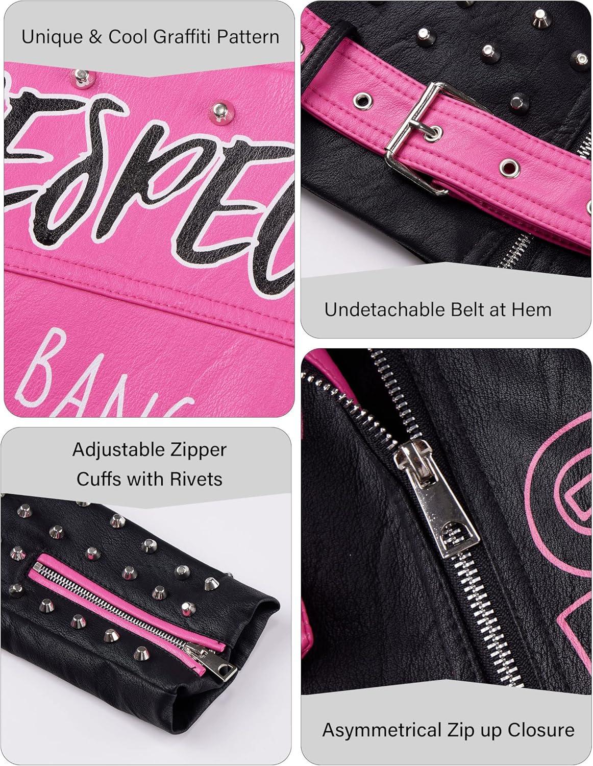 imageRISISSIDA Women Faux Leather Jacket Studded Rivet Spring Fall Fashion HipLength Moto Biker Trendy Clothes Streetwear Belted076 Blackpink