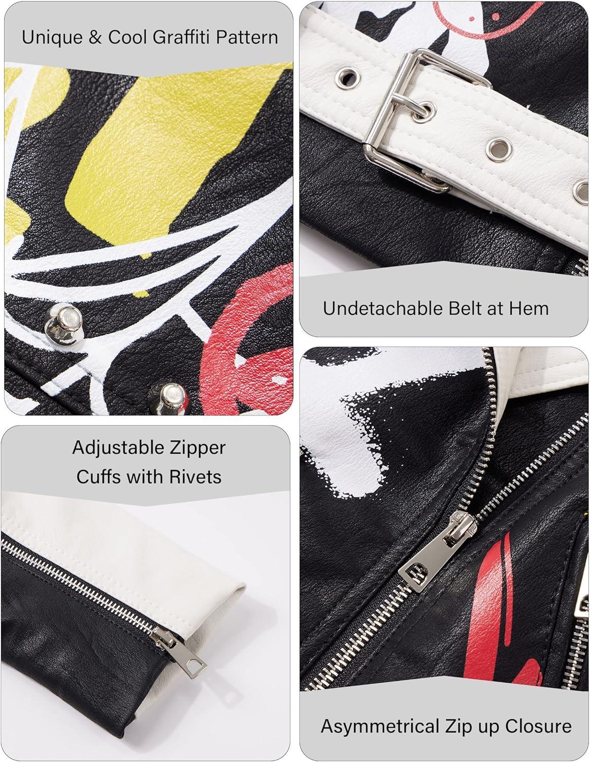 imageRISISSIDA Women Faux Leather Jacket Studded Rivet Spring Fall Fashion HipLength Moto Biker Trendy Clothes Streetwear Belted77 Blackwhite