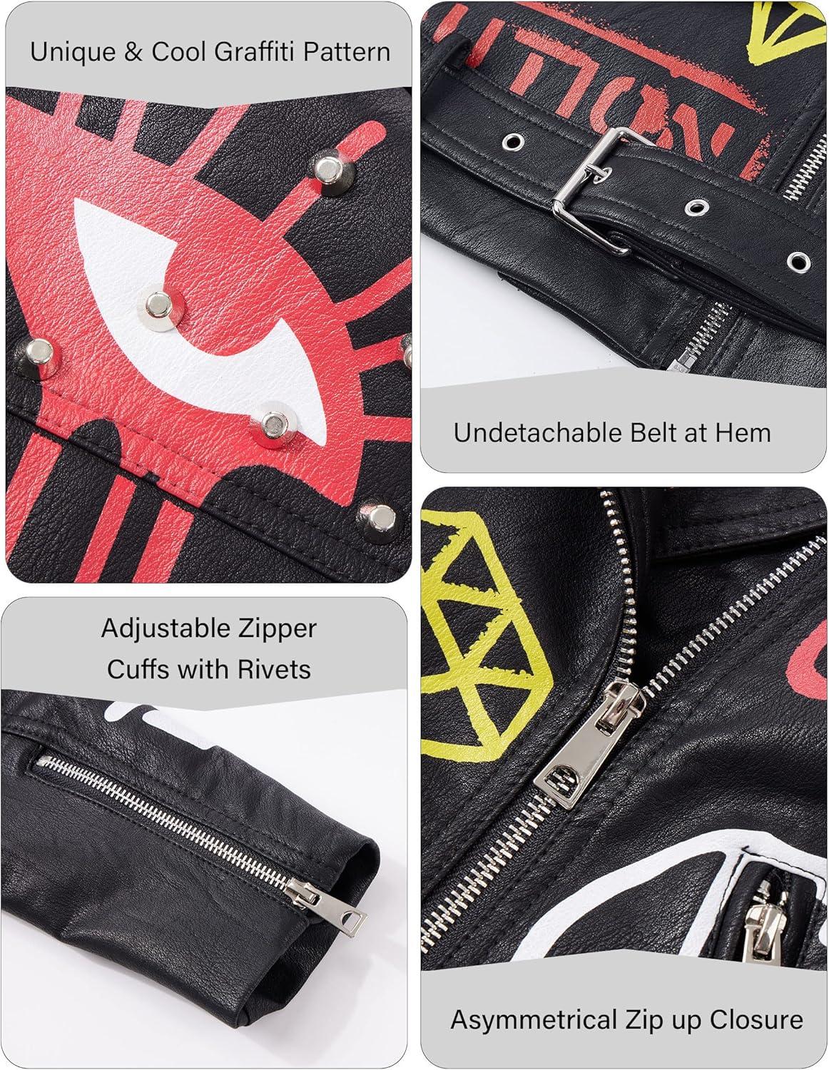 imageRISISSIDA Women Faux Leather Jacket Studded Rivet Spring Fall Fashion HipLength Moto Biker Trendy Clothes Streetwear Belted80 Black