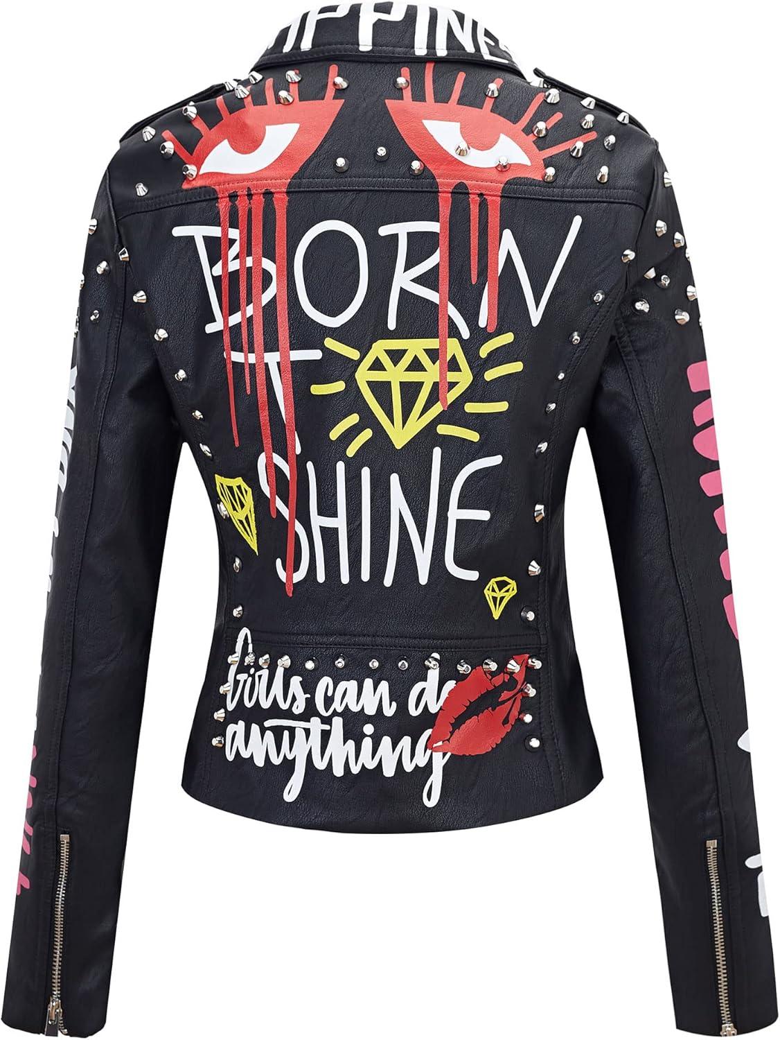 imageRISISSIDA Women Faux Leather Jacket Studded Rivet Spring Fall Fashion HipLength Moto Biker Trendy Clothes Streetwear Belted80 Black