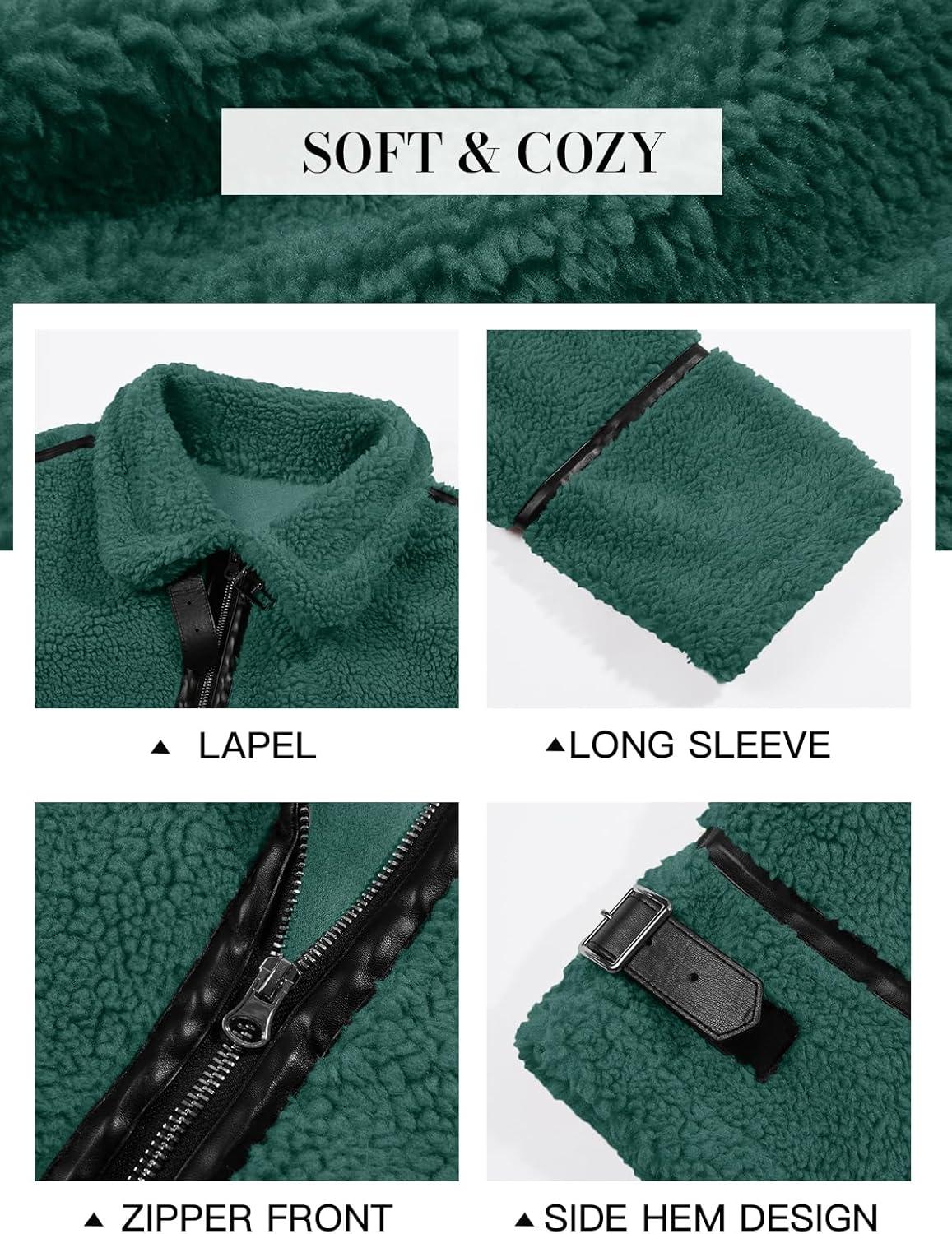 imageTankaneo Womens Faux Fur Jackets Winter Trendy Sherpa Moto Leather Patchwork Zip Up CoatArmy Green