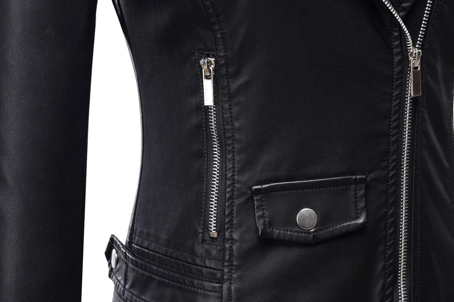 imageTanming Womens Faux Leather Moto Biker Short Coat JacketA Black