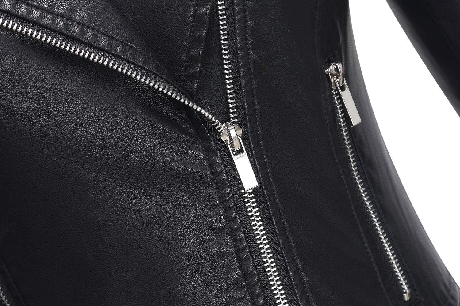 imageTanming Womens Faux Leather Moto Biker Short Coat JacketA Black