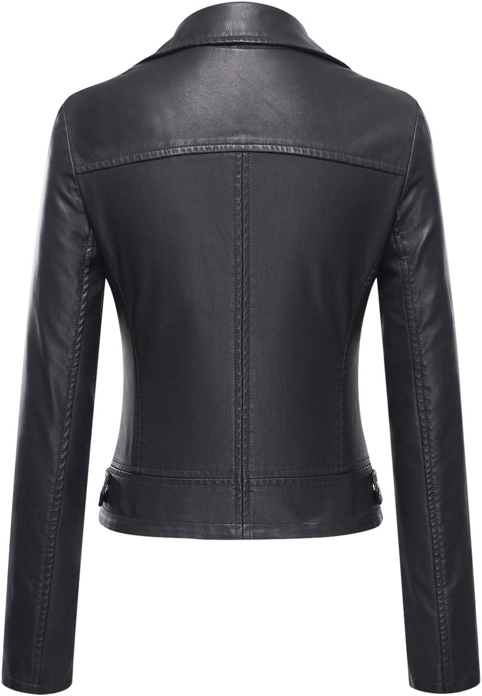 imageTanming Womens Faux Leather Moto Biker Short Coat JacketA Black