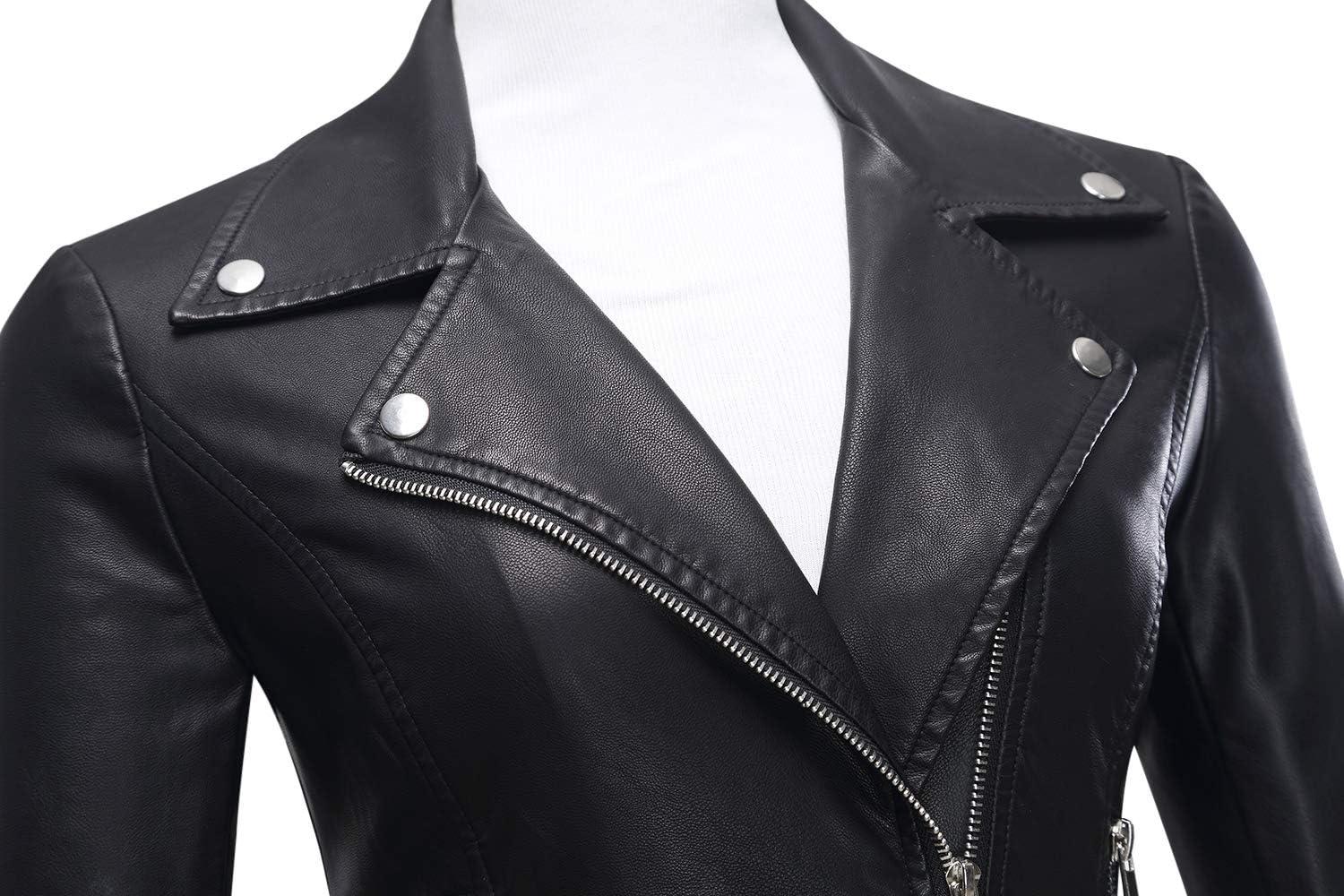 imageTanming Womens Faux Leather Moto Biker Short Coat JacketA Black