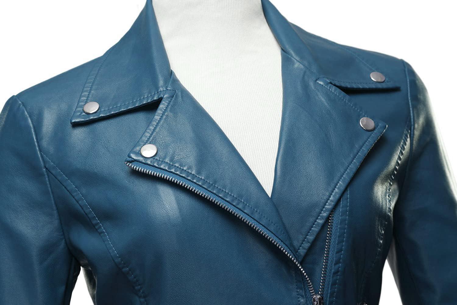 imageTanming Womens Faux Leather Moto Biker Short Coat JacketA Blue