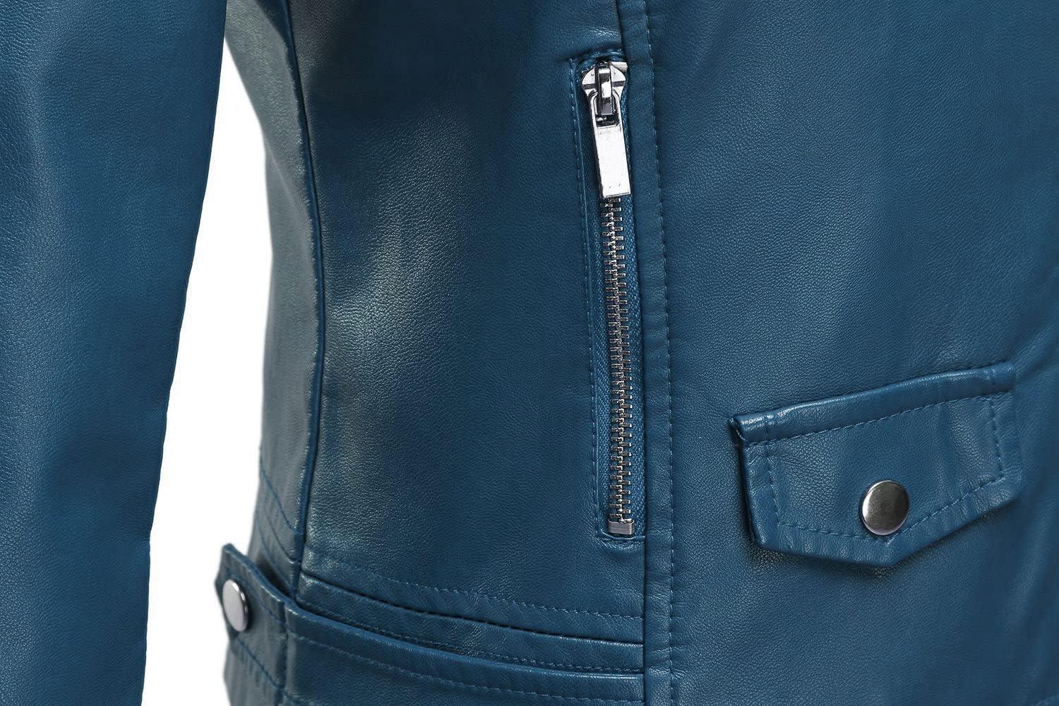 imageTanming Womens Faux Leather Moto Biker Short Coat JacketA Blue