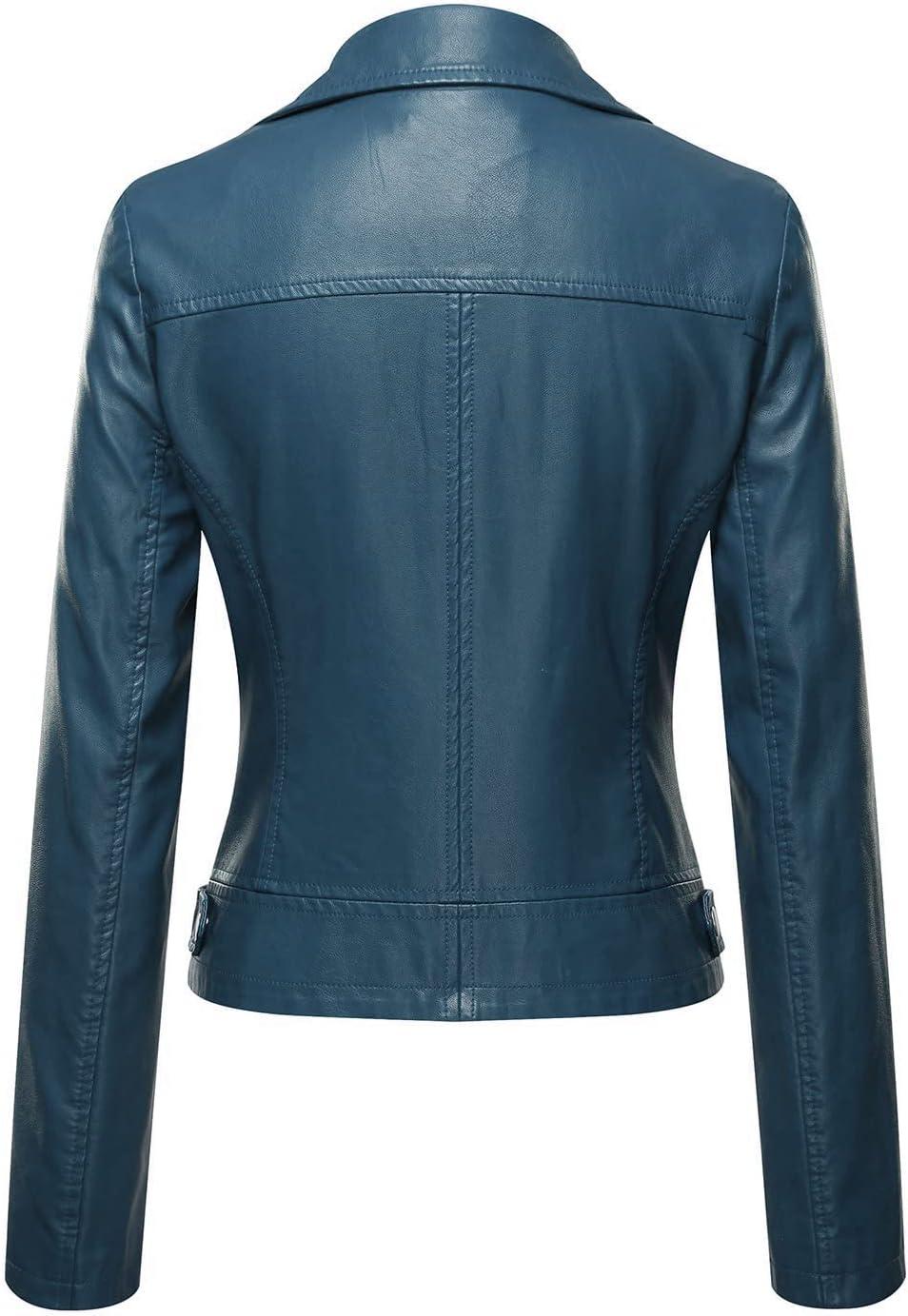 imageTanming Womens Faux Leather Moto Biker Short Coat JacketA Blue