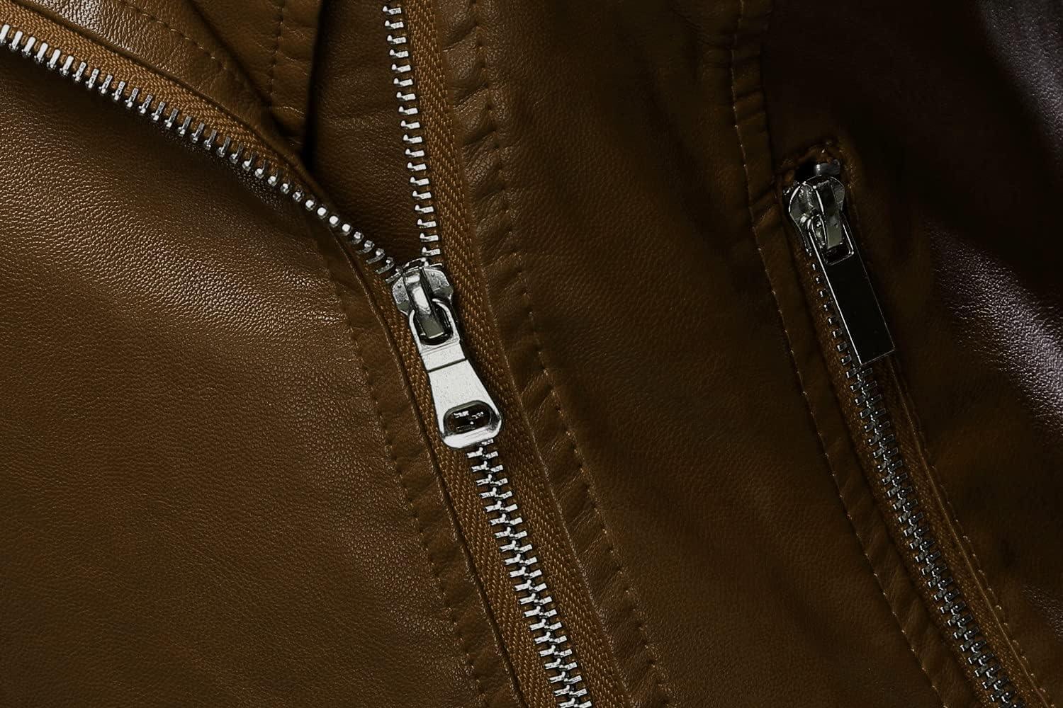 imageTanming Womens Faux Leather Moto Biker Short Coat JacketA Brown