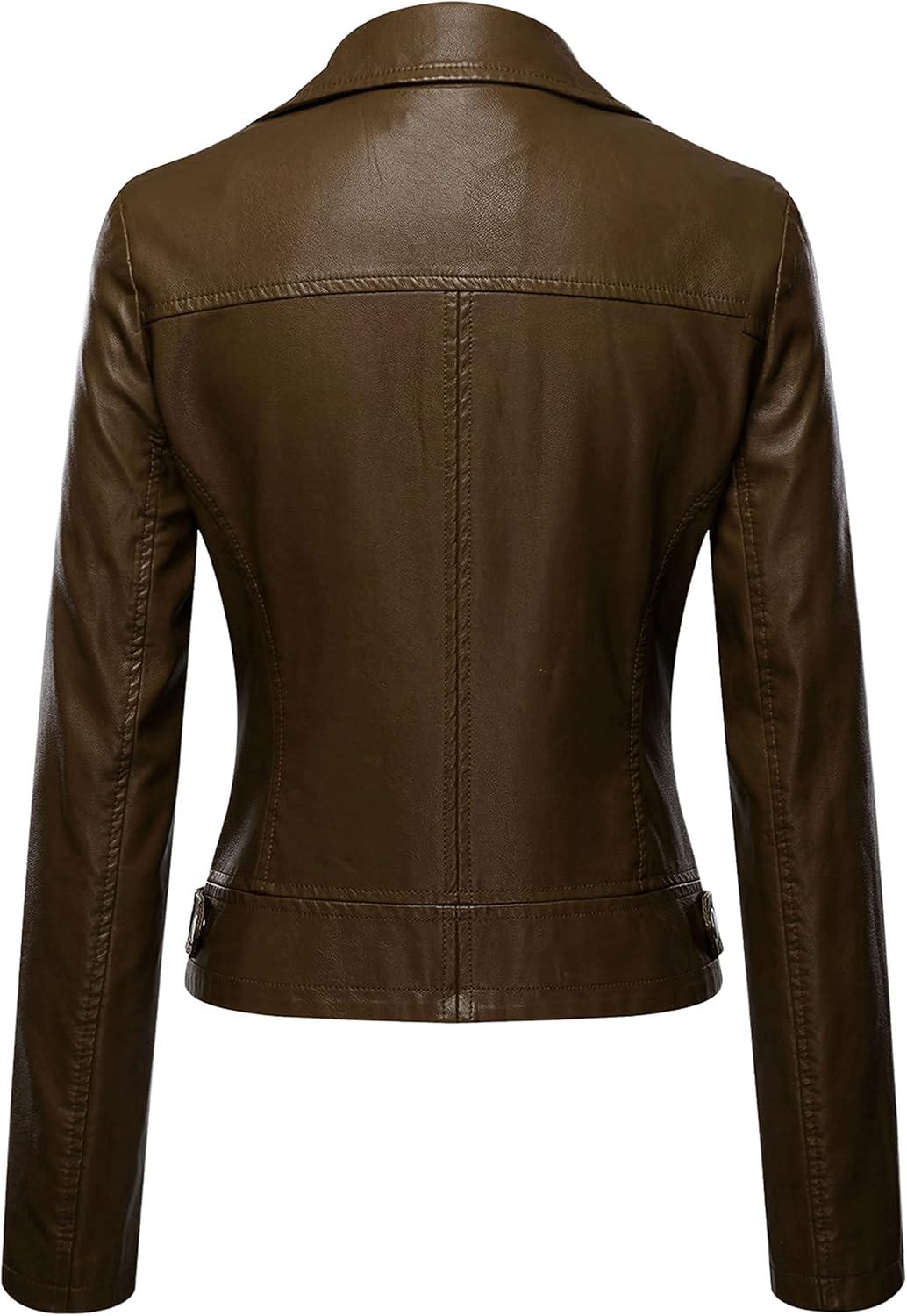 imageTanming Womens Faux Leather Moto Biker Short Coat JacketA Brown