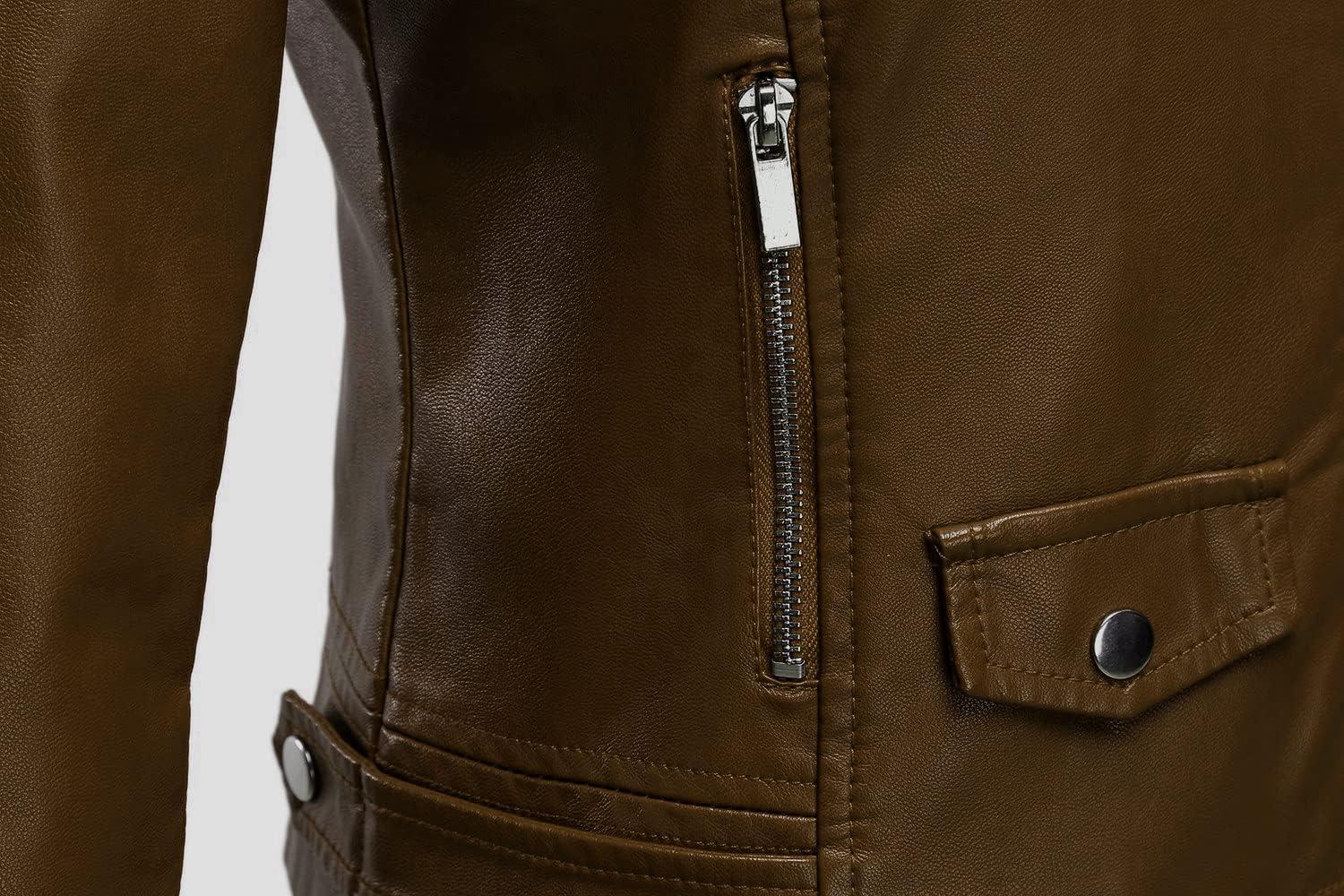 imageTanming Womens Faux Leather Moto Biker Short Coat JacketA Brown