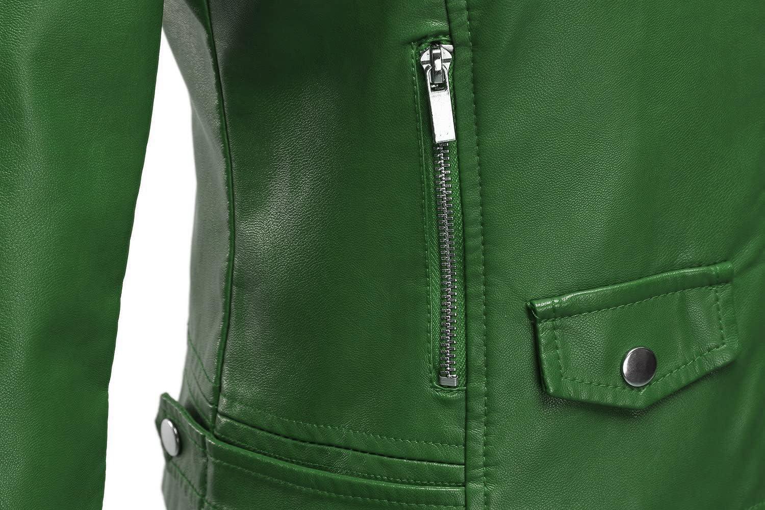 imageTanming Womens Faux Leather Moto Biker Short Coat JacketA Green