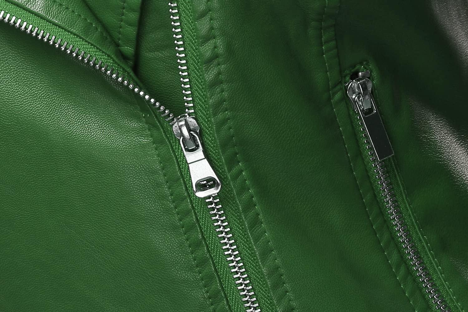 imageTanming Womens Faux Leather Moto Biker Short Coat JacketA Green