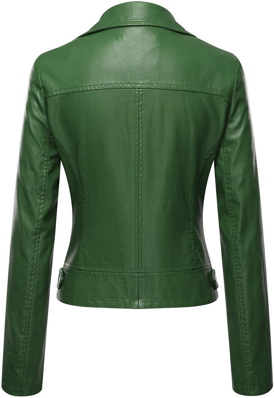 imageTanming Womens Faux Leather Moto Biker Short Coat JacketA Green