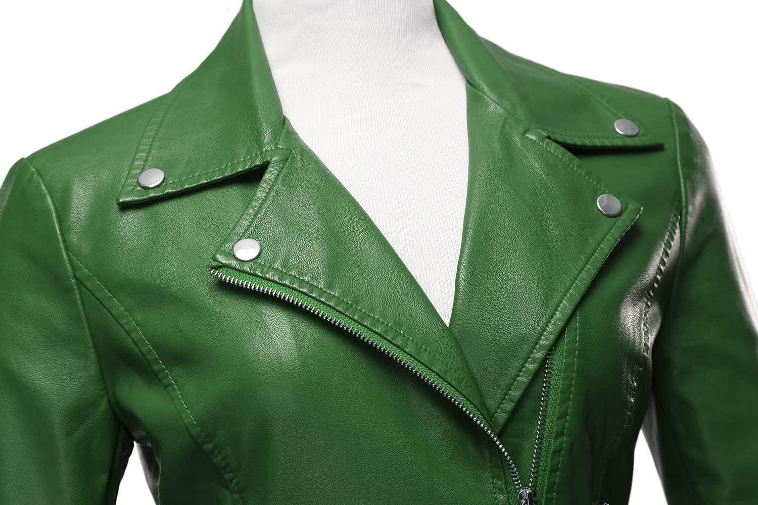 imageTanming Womens Faux Leather Moto Biker Short Coat JacketA Green