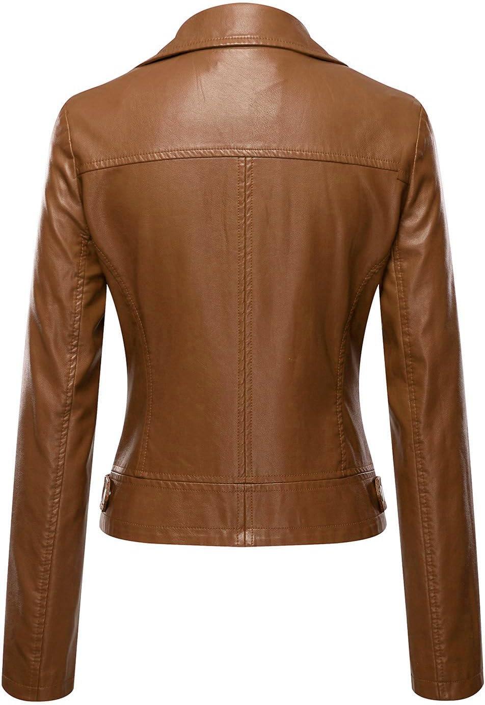 imageTanming Womens Faux Leather Moto Biker Short Coat JacketA Light Brown