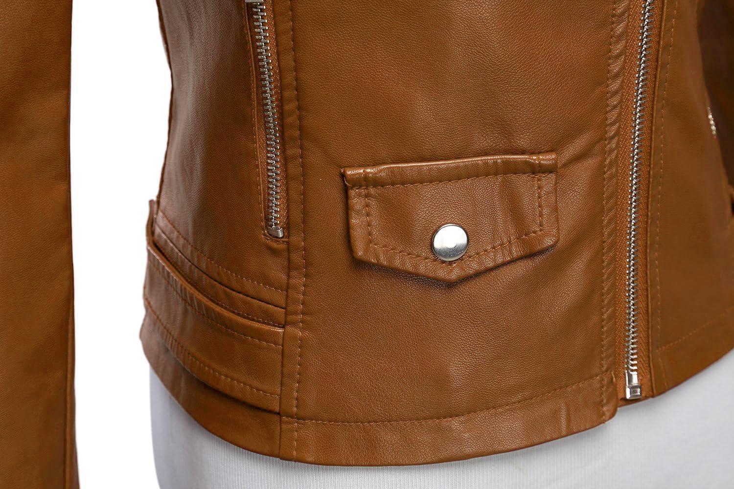 imageTanming Womens Faux Leather Moto Biker Short Coat JacketA Light Brown