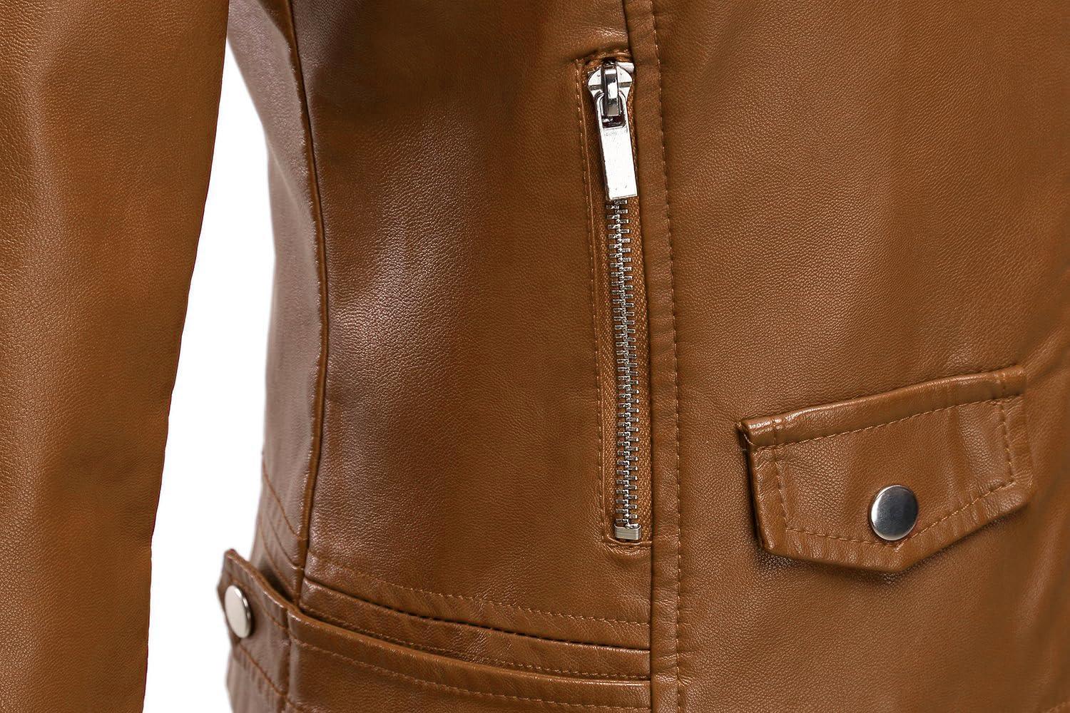 imageTanming Womens Faux Leather Moto Biker Short Coat JacketA Light Brown