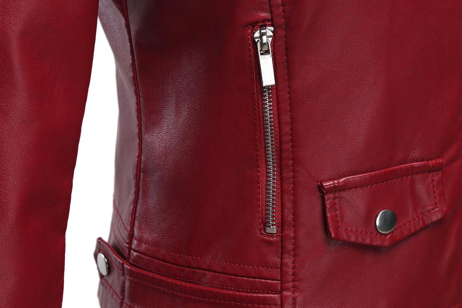 imageTanming Womens Faux Leather Moto Biker Short Coat JacketA Wine Red