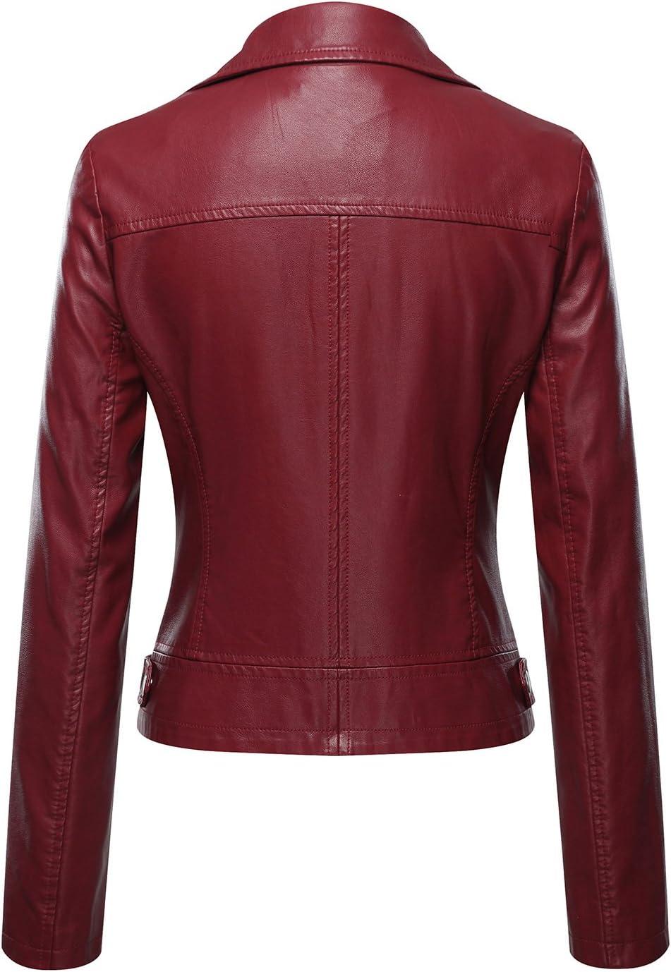 imageTanming Womens Faux Leather Moto Biker Short Coat JacketA Wine Red
