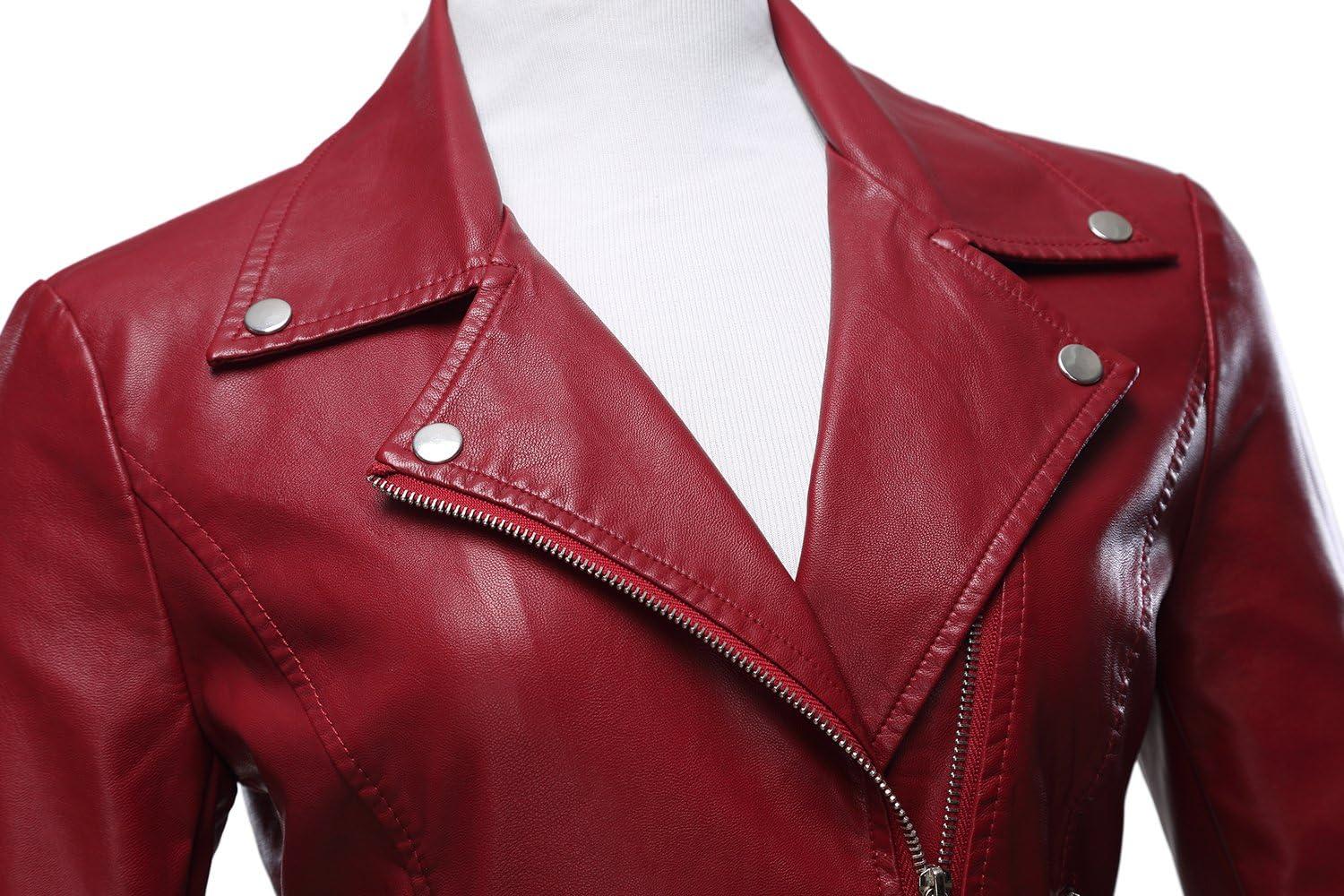 imageTanming Womens Faux Leather Moto Biker Short Coat JacketA Wine Red