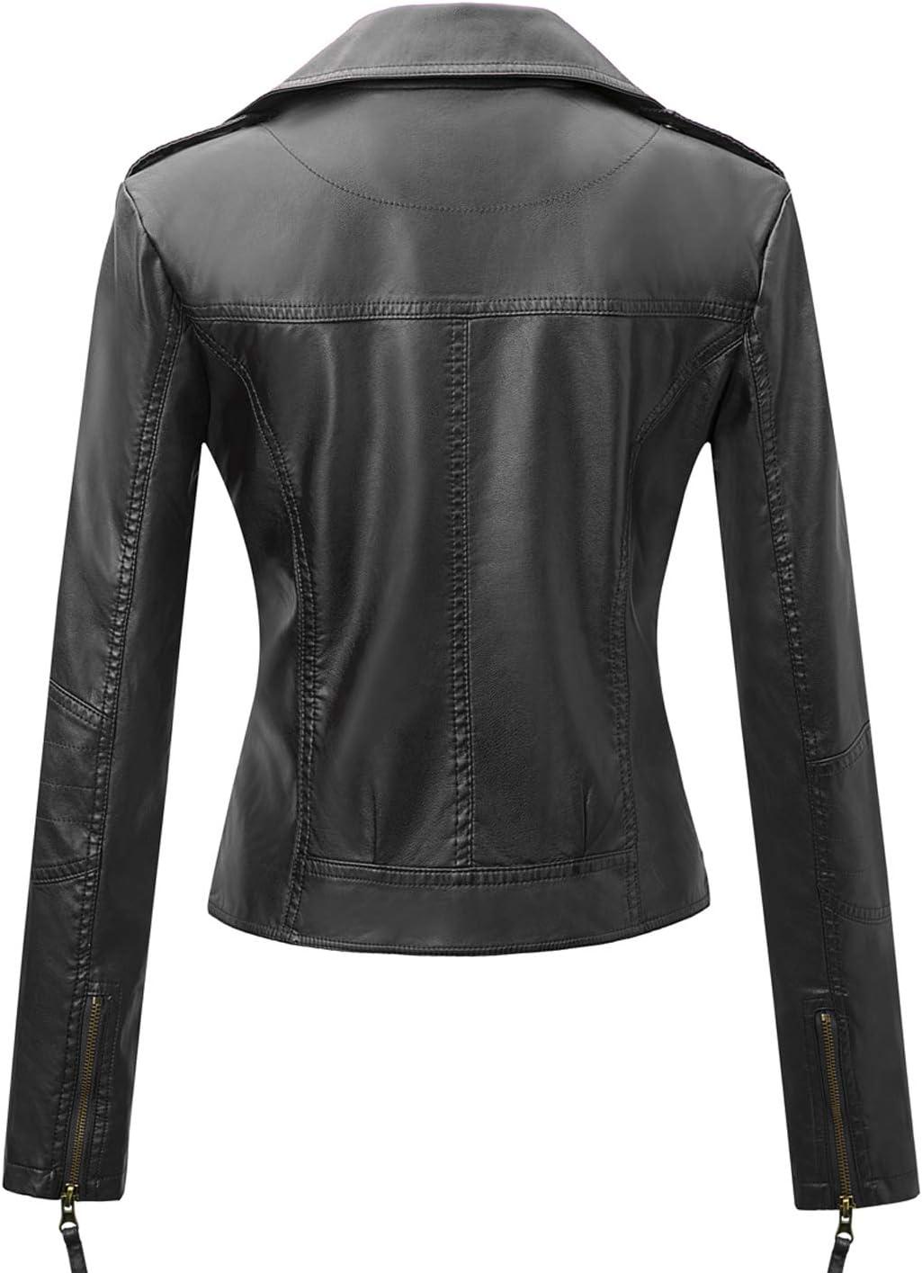 imageTanming Womens Faux Leather Moto Biker Short Coat JacketB Black10