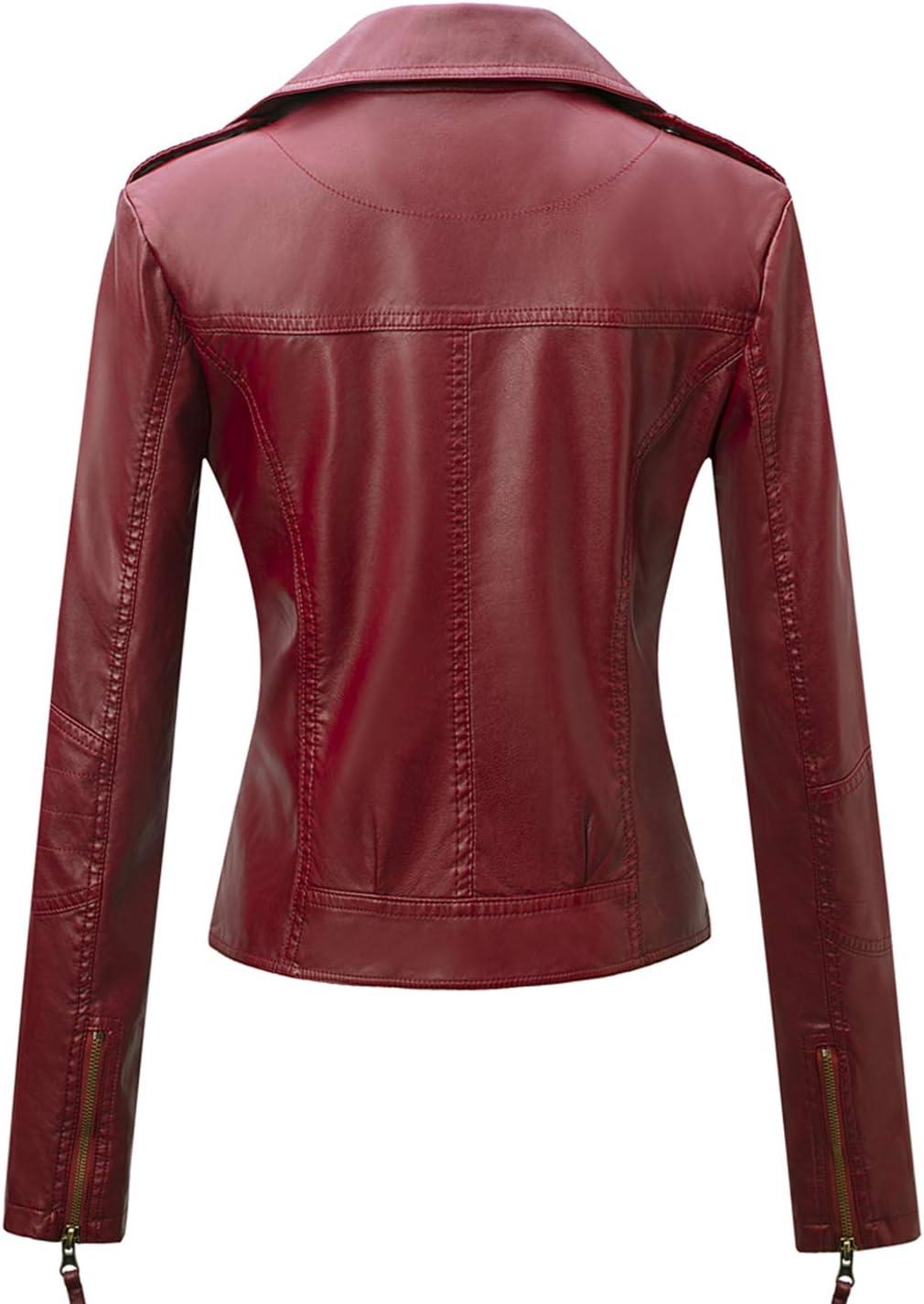 imageTanming Womens Faux Leather Moto Biker Short Coat JacketB Wine Red10