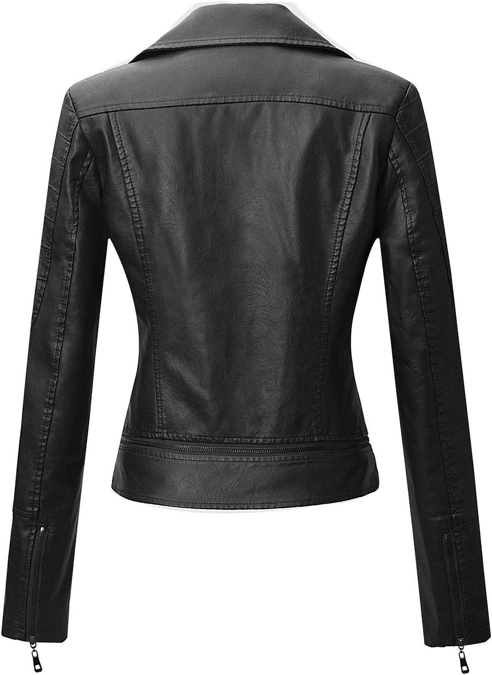 imageTanming Womens Faux Leather Moto Biker Short Coat JacketC Black14