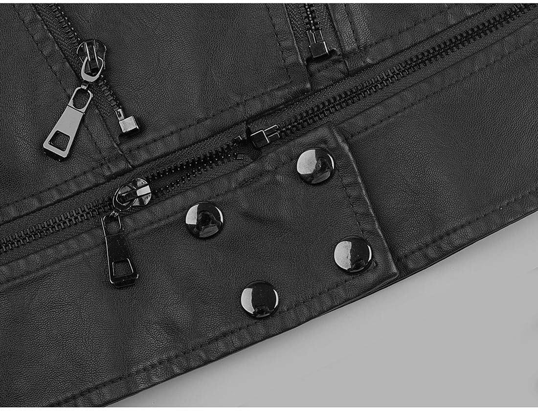 imageTanming Womens Faux Leather Moto Biker Short Coat JacketC Black14