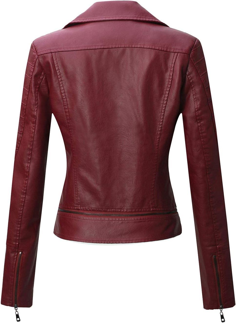 imageTanming Womens Faux Leather Moto Biker Short Coat JacketC Wine Red14