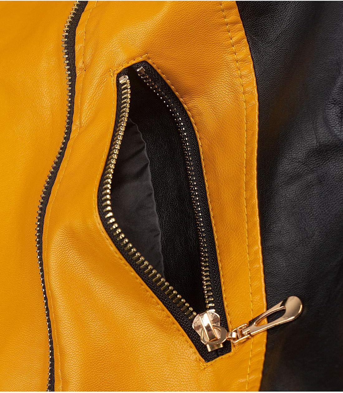 imageTanming Womens Faux Leather Moto Biker Short Coat JacketC Yellow14
