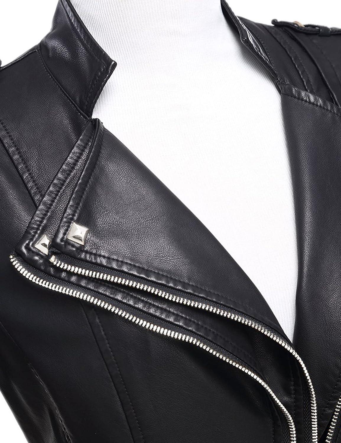 imageTanming Womens Faux Leather Moto Biker Short Coat JacketD Black16