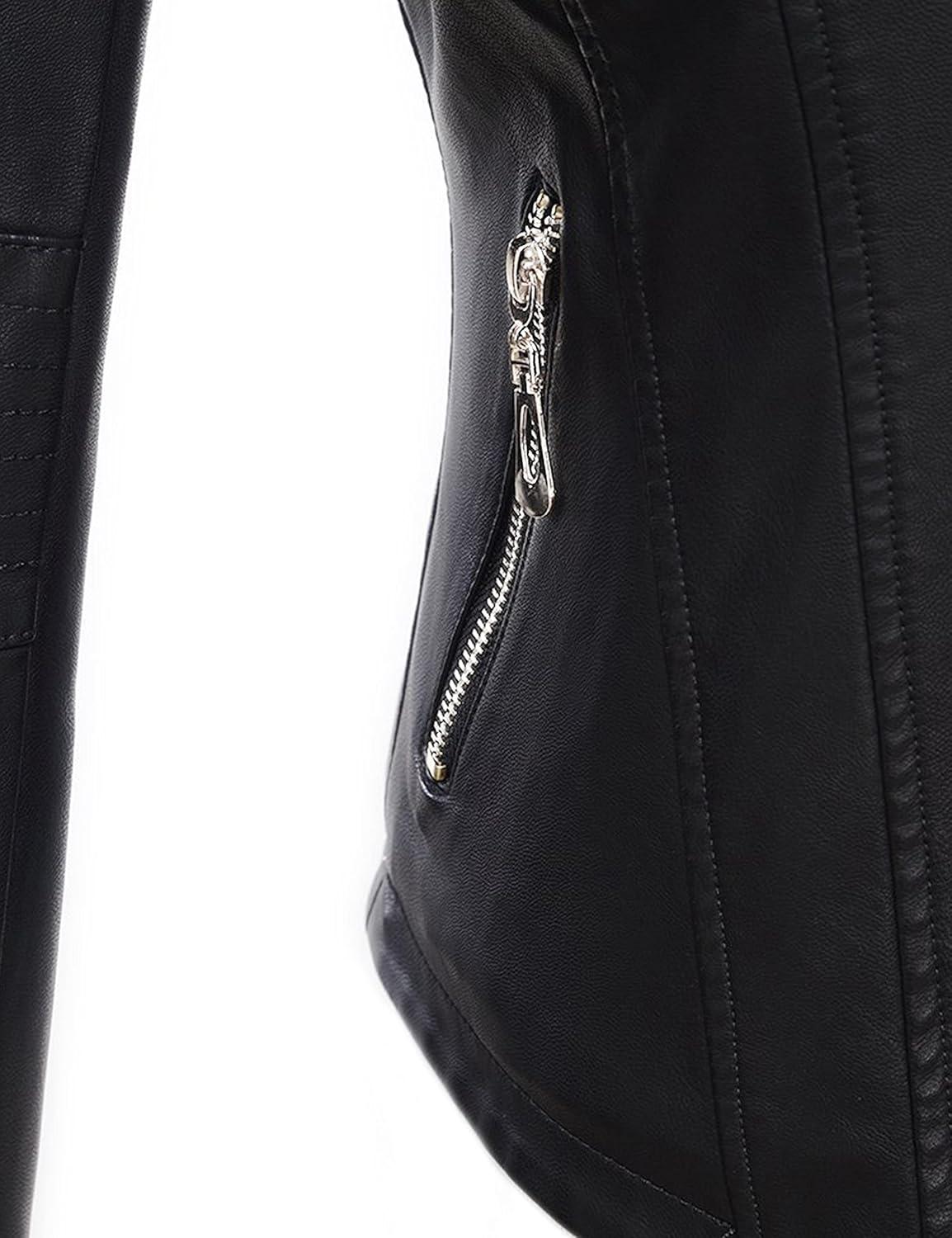 imageTanming Womens Faux Leather Moto Biker Short Coat JacketD Black16