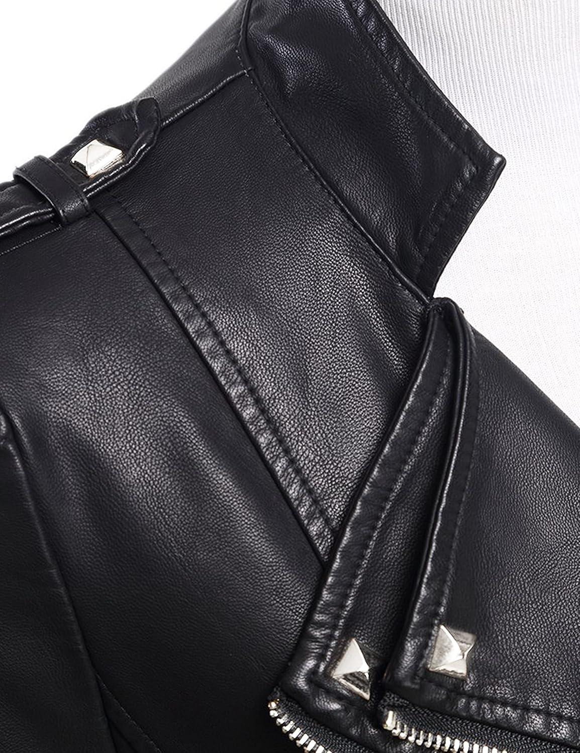 imageTanming Womens Faux Leather Moto Biker Short Coat JacketD Black16