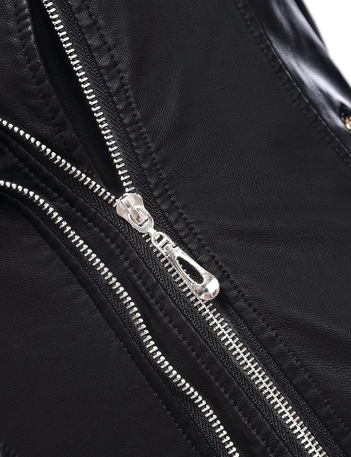 imageTanming Womens Faux Leather Moto Biker Short Coat JacketD Black16