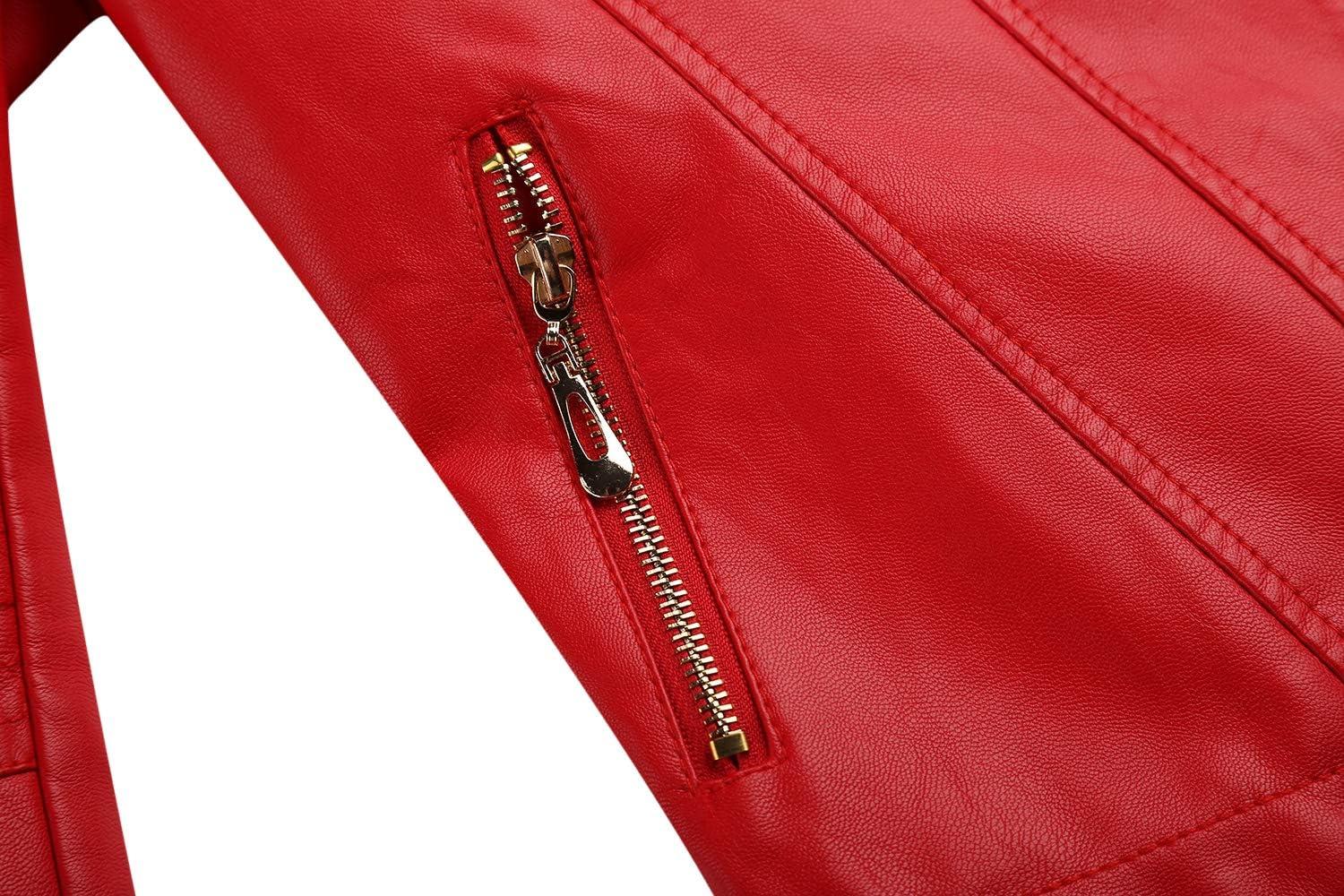imageTanming Womens Faux Leather Moto Biker Short Coat JacketD Red16