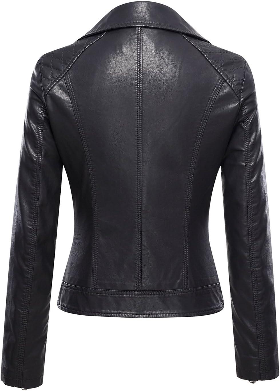 imageTanming Womens Faux Leather Moto Biker Short Coat JacketG Black6