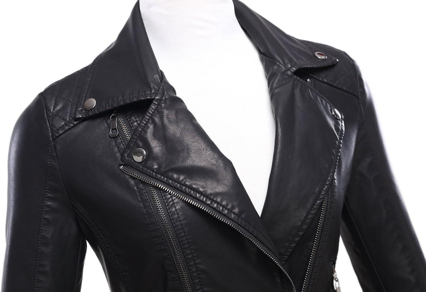 imageTanming Womens Faux Leather Moto Biker Short Coat JacketG Black6