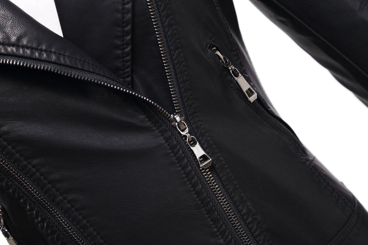 imageTanming Womens Faux Leather Moto Biker Short Coat JacketG Black6