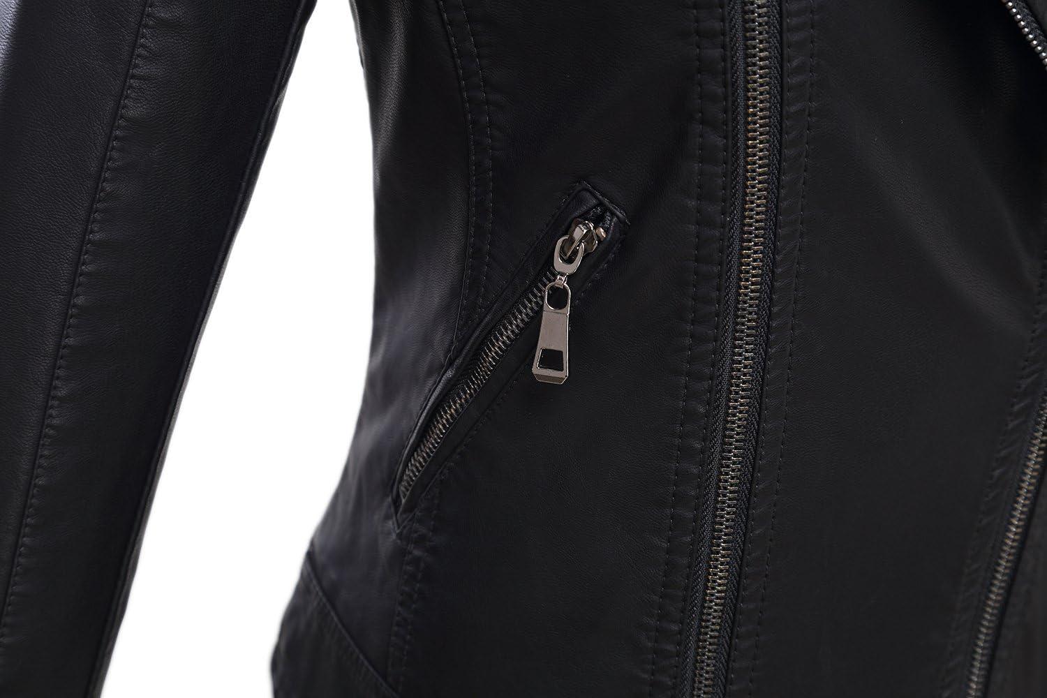 imageTanming Womens Faux Leather Moto Biker Short Coat JacketG Black6