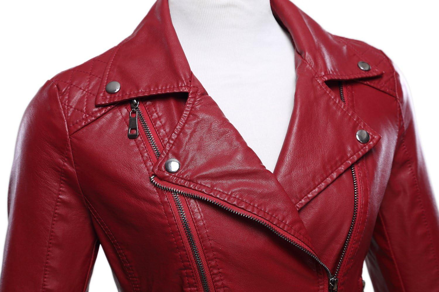 imageTanming Womens Faux Leather Moto Biker Short Coat JacketG Wine Red6