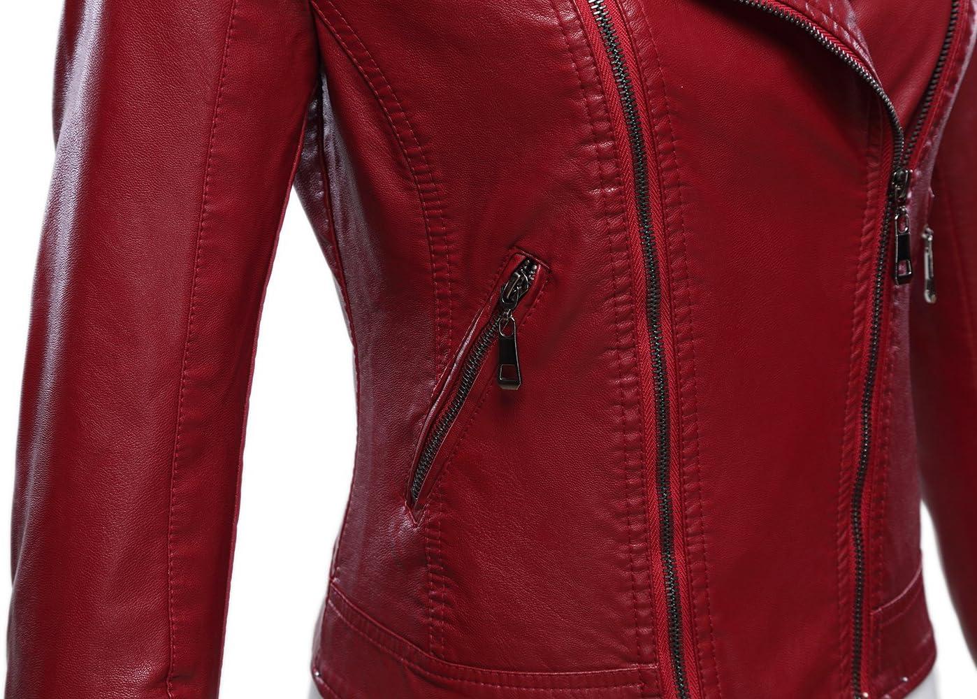 imageTanming Womens Faux Leather Moto Biker Short Coat JacketG Wine Red6