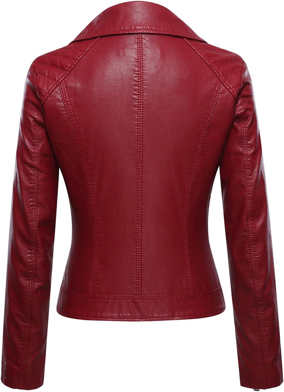 imageTanming Womens Faux Leather Moto Biker Short Coat JacketG Wine Red6
